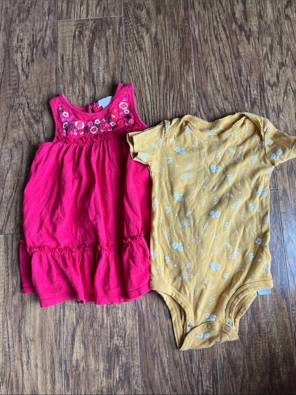 Carter's Hot Pink Embroidered Tank Dress & Mustard Floral Bodysuit Set